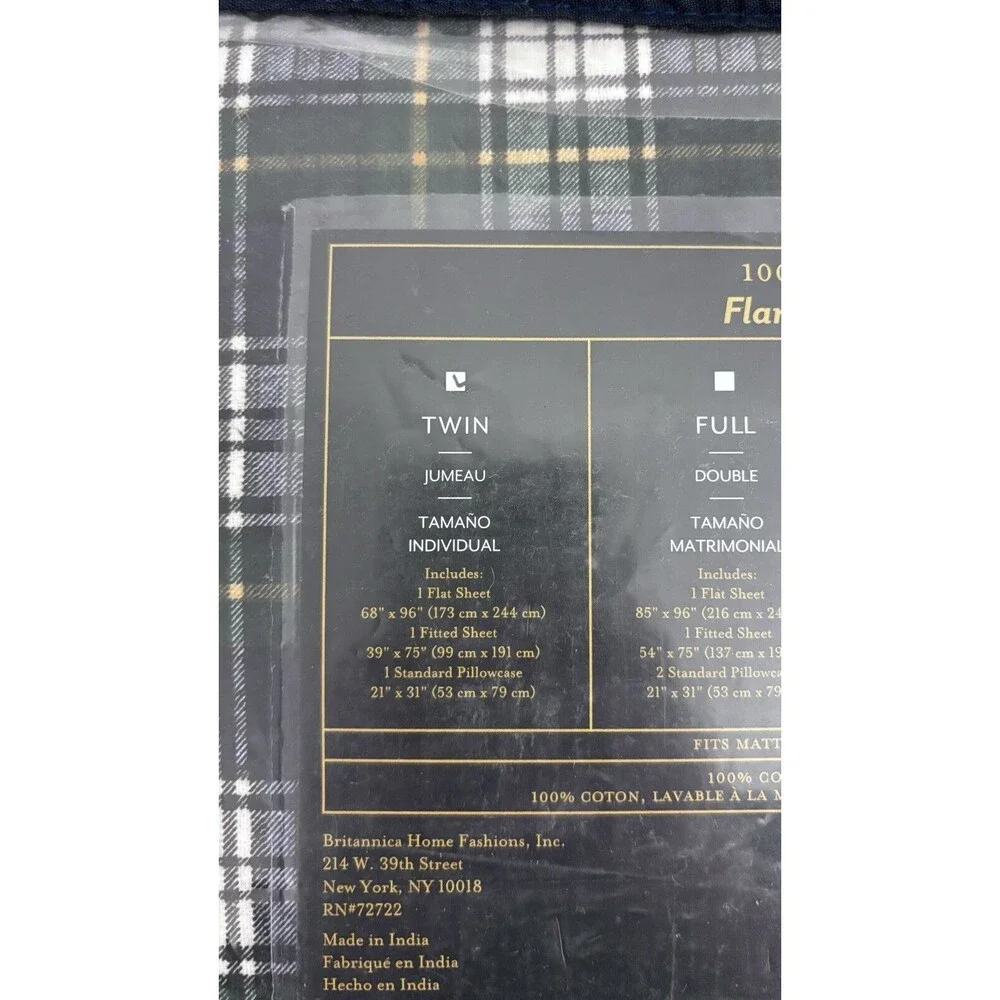 NEW Pendleton Seldon Plaid Flannel 3 Piece Sheet Set TWIN Navy Green White Set